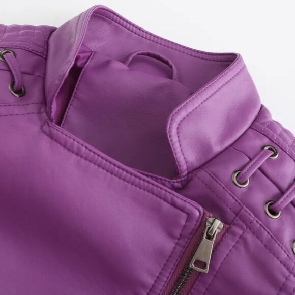 Gorgeous Violet Purple Faux Leather Pleather Moto Jacket - Picture 4 of 10